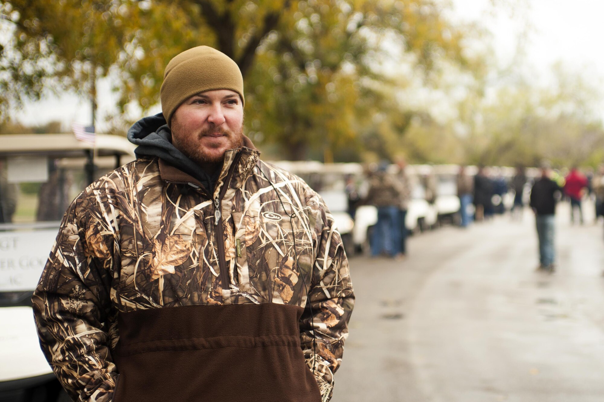 Paul Brooks, Marine Corps veteran, stands waits for the beginning of the Hero’s Hunt Parade at Santa Fe Park in San Angelo, Texas, Dec. 8, 2016. After the parade, the veterans were taken to a hunt. San Angelo hosts the Hero’s Hunt Parade for veterans from all over Texas to honor them for their service. (U.S. Air Force photo by Senior Airman Scott Jackson/released)