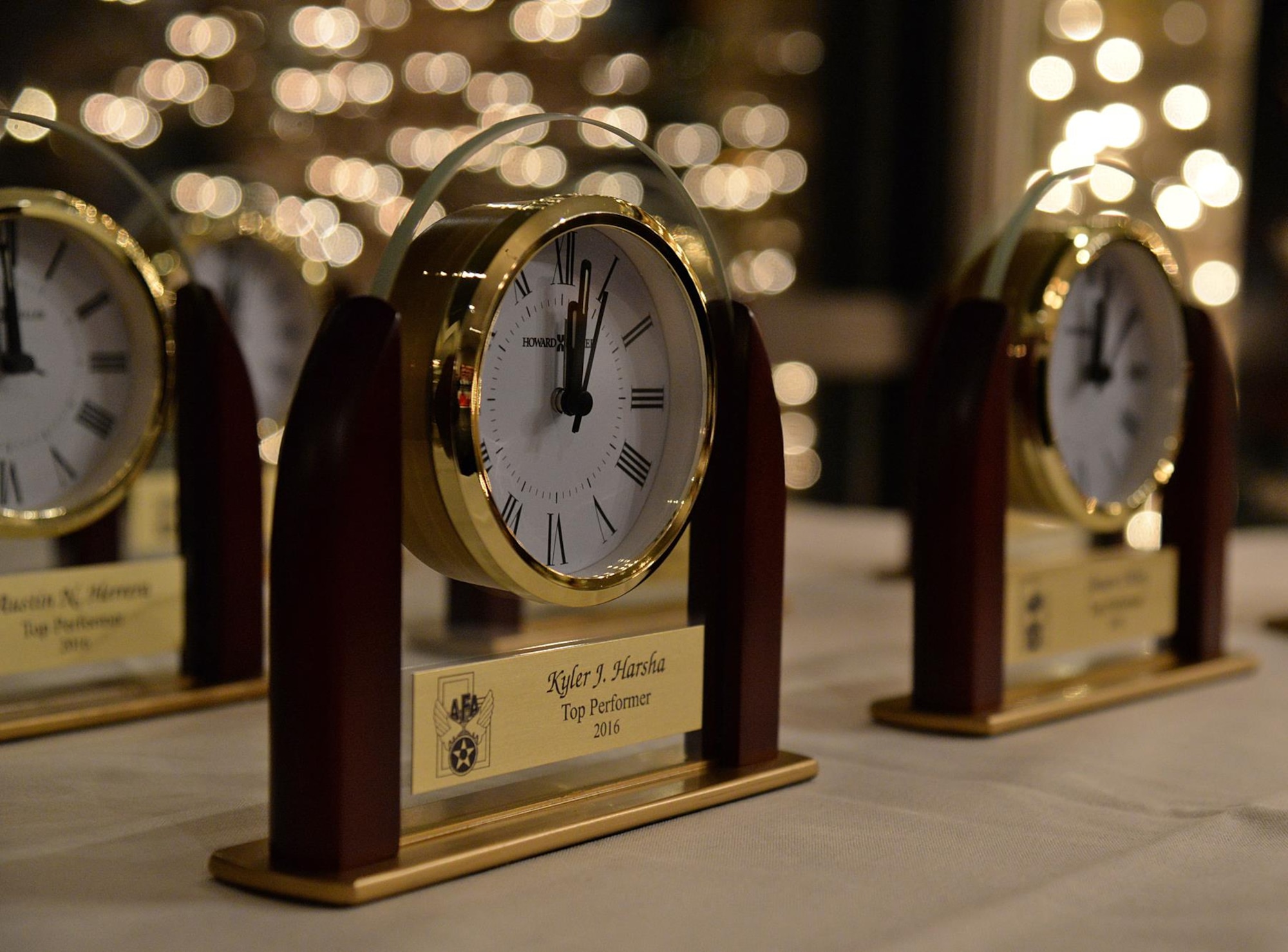 The Air Force Association Kevin J. Sullivan Awards recognizes Hill Air Force Base's top performers in logistics and maintenance. Winners received an engraved desktop clock. (U.S. Air Force photo by Alex R. Lloyd)
