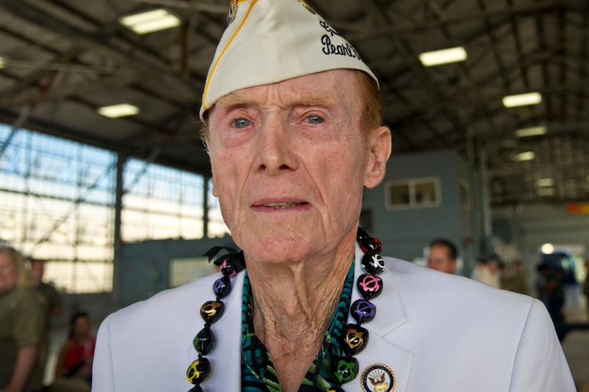 Jack Holder survived the attack on Pearl Harbor, Hawaii, Dec. 7, 1941, and attended the 75th anniversary commemoration at Wheeler Army Airfield, Dec. 5, 2016, that honored the more than 30 people killed there in the Japanese attack. DoD photo by Lisa Ferdinando