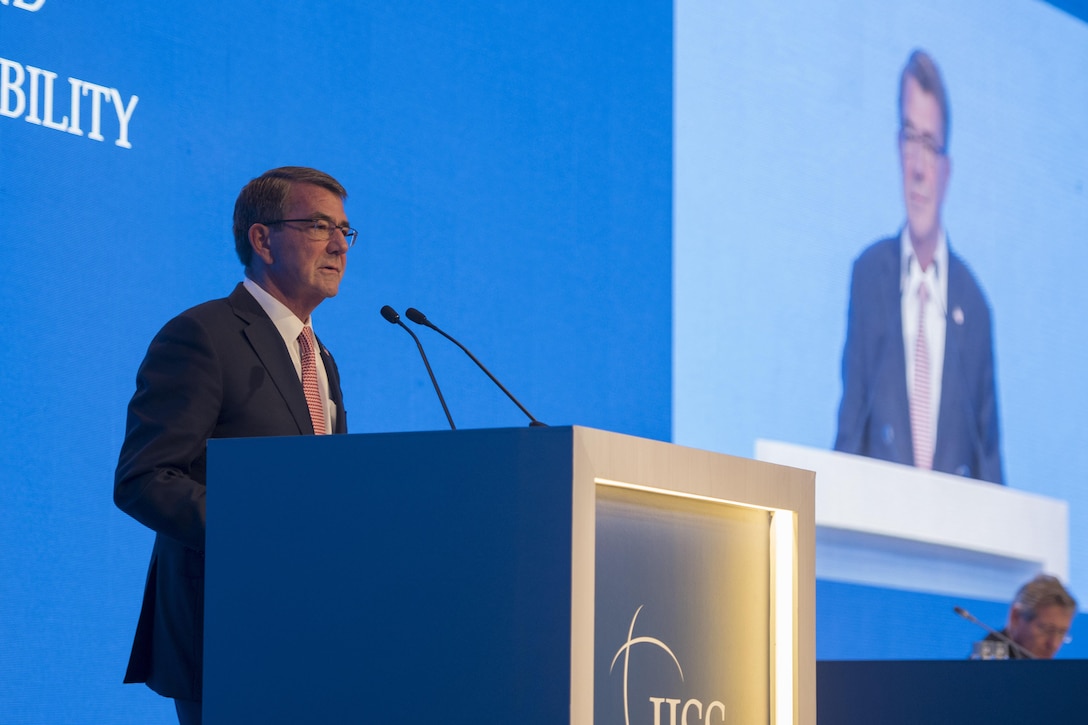 Defense Secretary Ash Carter speaks at the Manama Dialogue in Manama, Bahrain, Dec. 10, 2016. DOD photo by Air Force Tech. Sgt. Brigitte N. Brantley