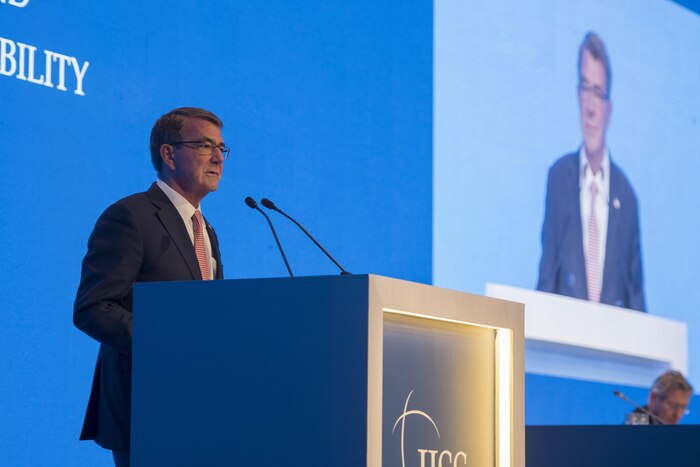 Defense Secretary Ash Carter speaks at the Manama Dialogue in Manama, Bahrain, Dec. 10, 2016. DOD photo by Air Force Tech. Sgt. Brigitte N. Brantley