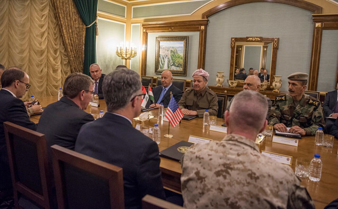 Defense Secretary Ash Carter and Kurdistan Regional Government President Masoud Barzani meet in Irbil, Iraq, Dec. 11, 2016. DoD photo by Air Force Tech. Sgt. Brigitte N. Brantley