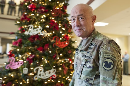 LTG Charles D. Luckey, Chief, U.S. Army Reserve and Commanding General, U.S. Army Reserve Command, smiles after lighting the Christmas tree during the USARC Holiday Open House and Tree Lighting ceremony, Dec. 9, 2016. USARC Soldiers and civilians took time out to celebrate the season and fellowship with each other. (U.S. Army photo by Timothy L. Hale/Released)