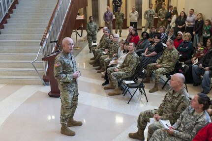 LTG Charles D. Luckey, Chief, U.S. Army Reserve and Commanding General, U.S. Army Reserve Command, addresses Soldiers and civilians during the USARC Holiday Open House and Tree Lighting ceremony, Dec. 9, 2016. USARC Soldiers and civilians took time out to celebrate the season and fellowship with each other. (U.S. Army photo by Timothy L. Hale/Released)