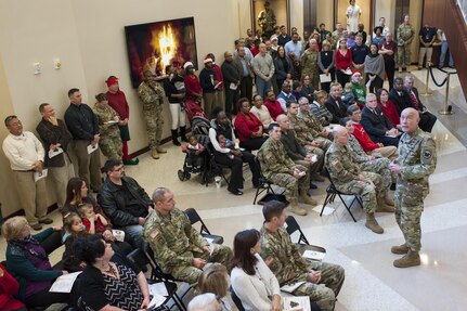 LTG Charles D. Luckey, Chief, U.S. Army Reserve and Commanding General, U.S. Army Reserve Command, addresses Soldiers and civilians during the USARC Holiday Open House and Tree Lighting ceremony, Dec. 9, 2016. USARC Soldiers and civilians took time out to celebrate the season and fellowship with each other. (U.S. Army photo by Timothy L. Hale/Released)