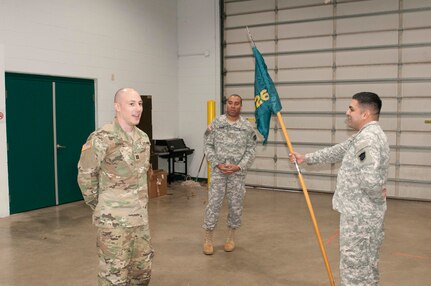 Capt. Dustin Gabus (left) addresses the Soldiers of the 326th Mobile Public Affairs Detachment during a promotion ceremony Saturday, Dec. 10, at the U.S. Army Reserve Center in Reading Pa. Gabus will continue to serve as a Public Affairs Officer with the 214th MPAD located in Richmond, VA.