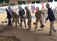 (Left to right) Augusta, Georgia Mayor Hardie Davis Jr.; Maj. Gen. John B. Morrison Jr., commanding general of the U.S. Army Cyber Center of Excellence and Fort Gordon; U.S. Army Cyber Command and Second Army Command Sgt. Maj. William G. Bruns; Secretary of the Army Eric K. Fanning; Lt. Gen. Paul M. Nakasone, commander of U.S. Army Cyber Command and Second Army; Lt. Gen. Todd T. Semonite, Chief of Engineers and commander of the U.S. Army Corps of Engineers; and John Garlington, president of B.L. Harbert International, turn the first shovelfuls of earth in a ceremonial groundbreaking marking the start of construction on the Army Cyber Command Complex at Fort Gordon, Ga., Nov. 29, 2016.