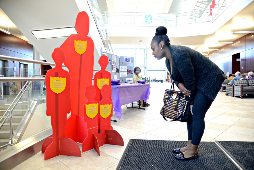 The 72nd Medical Group Family Advocacy office displayed their “Silent Witnesses” throughout the 72nd Medical Group Clinic recently. The cardboard cutouts of real-life homicide victims of domestic violence bare their heartbreaking stories of their lives and deaths. The Silent Witness National Initiative started in one state and quickly spread to the other 49 to promote education and awareness to domestic violence by having the displays “silently” tell communities to “Remember My Story. Remember My Name.” Family Advocacy can be reached at 582-6604 for reporting or treatment of domestic issues. (Air Force photo by Kelly White)