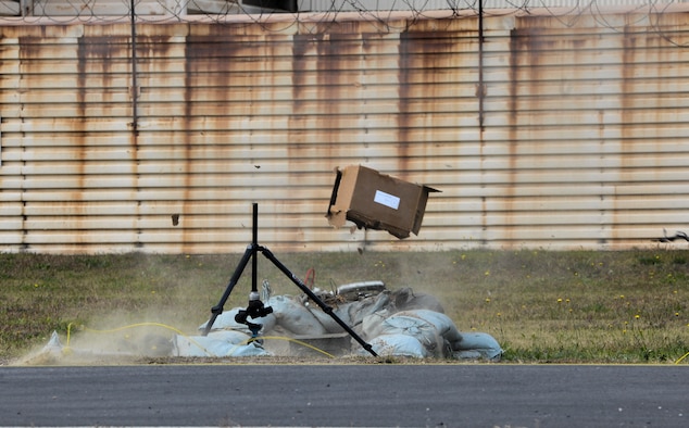 Ordnance is detonated in a controlled area at Kunsan Air Base, Republic of Korea, Nov. 7, 2016. U.S. Air Force Staff Sgt. William Riddle, 8th Civil Engineer Squadron explosive ordnance disposal technician, detonated the ordnance as part of a demonstration for the ROKAF EOD team. ROK and U.S. Airmen work together to integrate operations more effectively in order to deter aggression in the region. This training increases U.S. and ROK interoperability and ultimately enhances U.S. and ROK commitments to maintain peace in the region. (U.S. Air Force photo by Senior Airman Colville McFee/Released)