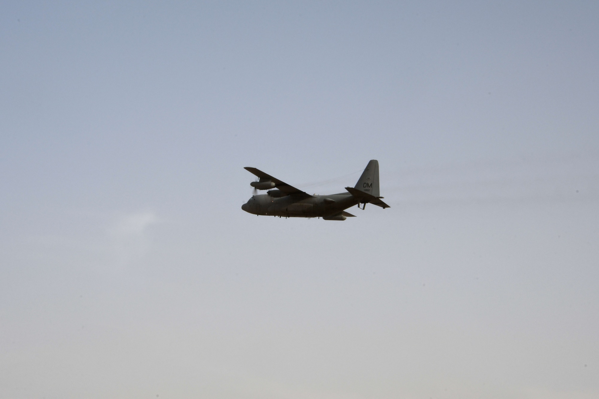 An EC-130H Compass Call flies above an undisclosed location in Southwest Asia Dec. 5, 2016. The Compass Call is a low-density, high-demand asset supporting ground operations against Da’esh. (U.S. Air Force photo/Senior Airman Andrew Park)