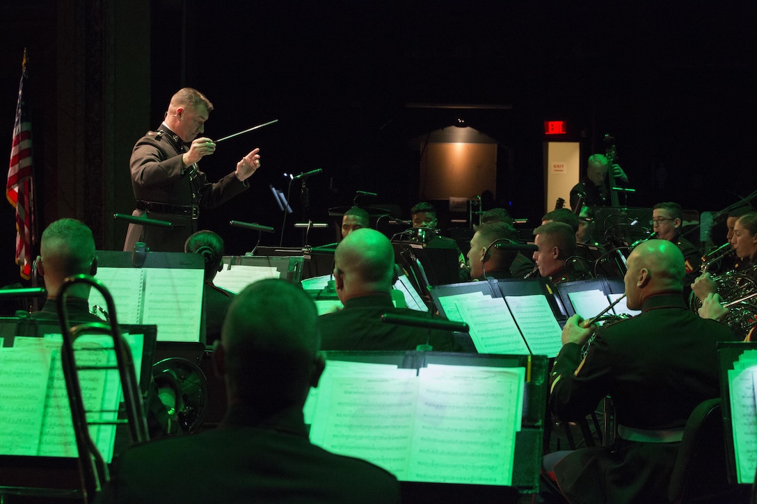 Chief Warrant Officer 3 Michael J. Smith, band officer of Marine Corps Band New Orleans, conducts the band as they perform a rendition of “Greensleeves” at the Saenger Theatre, Dec. 10, 2016, during the “Santa Meets Sousa” holiday concert. The performance was the third in the regional concert series that served to benefit the U.S. Marine Corps Reserve Toys for Tots Program. Toys for Tots is a nationwide program that collects new, unwrapped toys for less-fortunate children in the community. Since its inception in 1947, Toys for Tots has distributed 512 million toys to 237 million children.