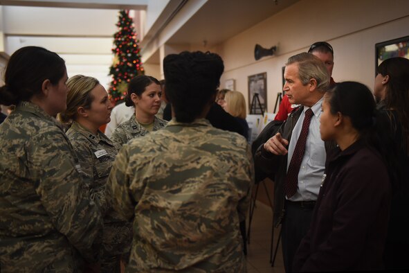 Local healthcare providers mingle with 27th Special Operations Medical Group medics December 9, 2016 at Cannon Air Force Base, N.M. The providers visited the medical group’s open house in order to learn more about Air Commando Medics and the community they support. (U.S. Air Force photo by Senior Airman Shelby Kay-Fantozzi/released)