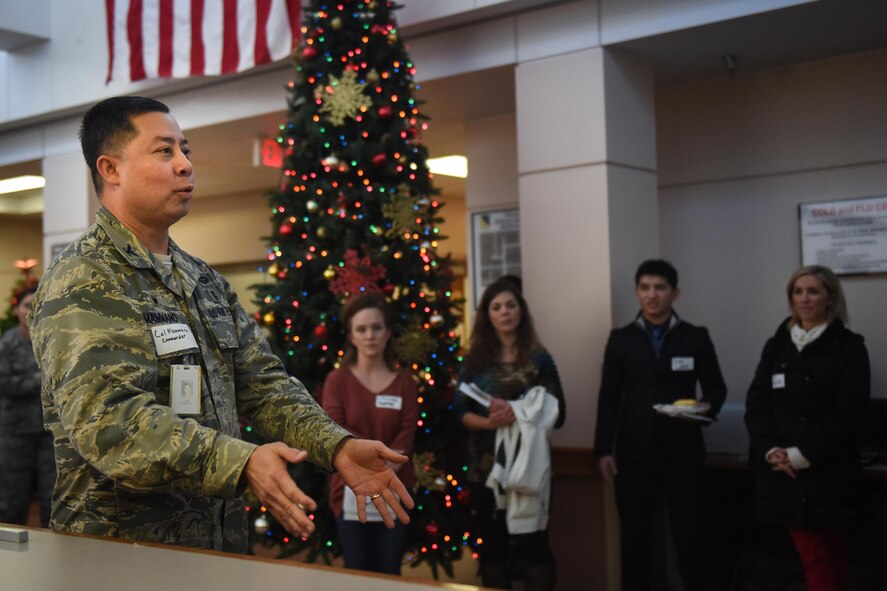 U.S. Air Force Col. John Mammano, 27th Special Operations Medical Group commander, remarks on the myriad accomplishments of Cannon’s medics December 9, 2016 at Cannon Air Force Base, N.M. The medical group invited nearby healthcare providers to visit the medical group’s open house, giving them the opportunity to learn more about Air Commando Medics and the community they support. (U.S. Air Force photo by Senior Airman Shelby Kay-Fantozzi/released)