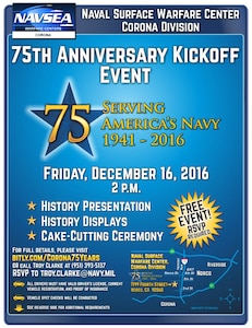 75th Anniversary NSWC Corona Kick Off Event Flyer