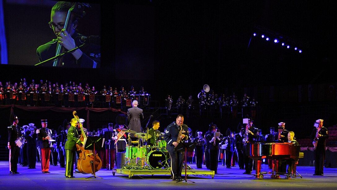 Members of the U.S. Air Force Heritage of America Band participate in the 2015 Virginia International Tattoo.