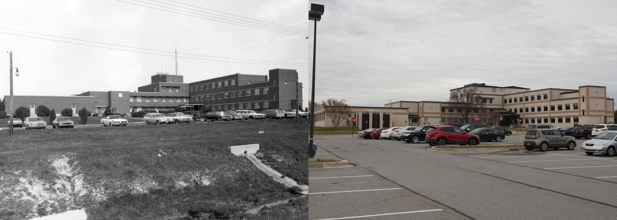 Circa 1970s versus 2016: The 436th Medical Group clinic. (U.S. Air Force photo illustration by Senior Airman Zachary Cacicia)