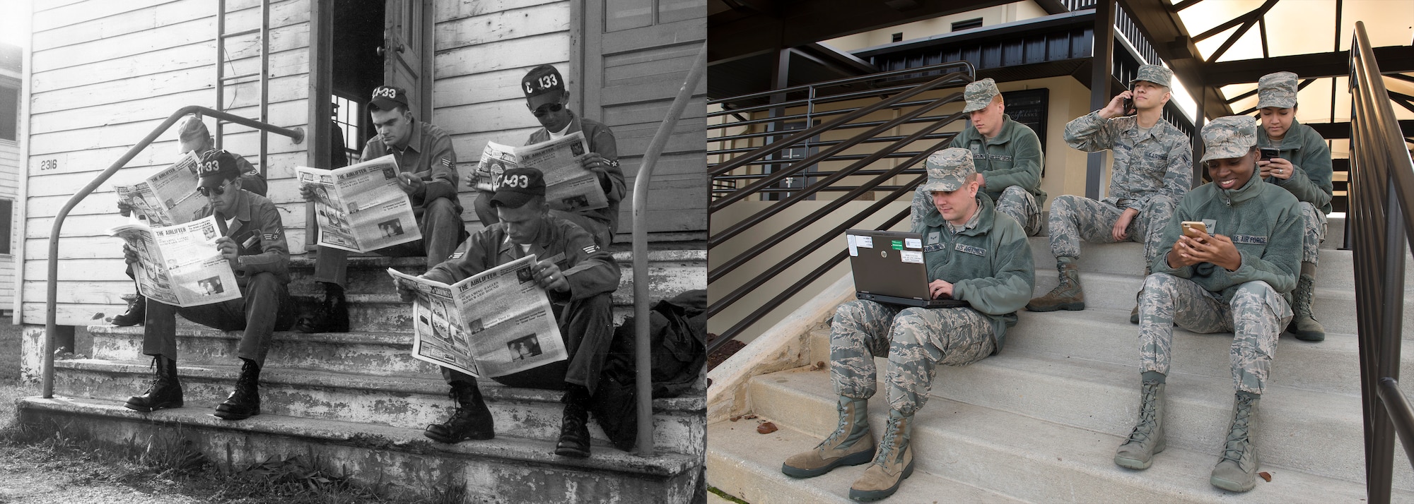 Circa mid-1960s versus 2016: Airmen then versus Airmen now. (U.S. Air Force photo illustration by Senior Airman Zachary Cacicia)