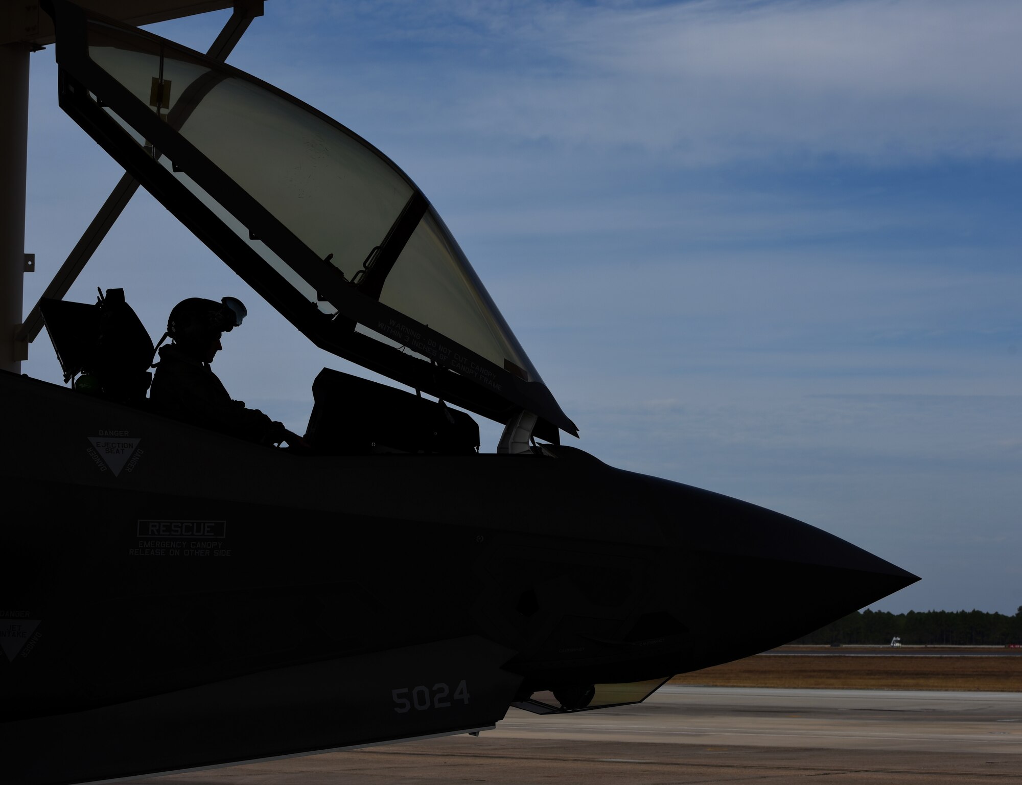 U.S. Air Force Lt. Col. Jon Snyder, 58th Fighter Squadron director of operations, sits in the cockpit of an F-35A Lightning II before takeoff Dec. 8, 2016, at Tyndall Air Force Base, Florida.  The 33d Fighter Wing deployed six F-35A Lightning II and 95 personnel to Checkered Flag 17-1. Checkered Flag is a combat rehearsal where 15 aircraft platforms take to the skies to fly realistic and large-scale operations to prepare for contingency operations.  Specifically, this exercise tested the range of capabilities for the F-35A and the 33 FW student and instructor pilots, maintainers, air battle managers and intel by operating from two locations. (U.S. Air Force photo by Staff Sgt. Peter Thompson)