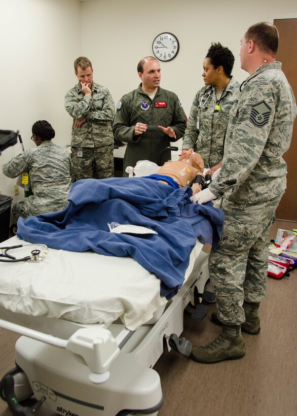 The 131st, 509th, and 442nd Medical Groups participated in a simulated radioactive bombing exercise to training Airmen for real world situations at Whiteman Air Force Base, Mo., Dec 3, 2016.  The key objective for the exercise was for the three medical groups to come together as one cohesive team to respond to a crisis situation that could arise and illustrate the importance of Total Force Integration.  (U.S. Air National Guard photo by Airman 1st Class Halley Burgess)