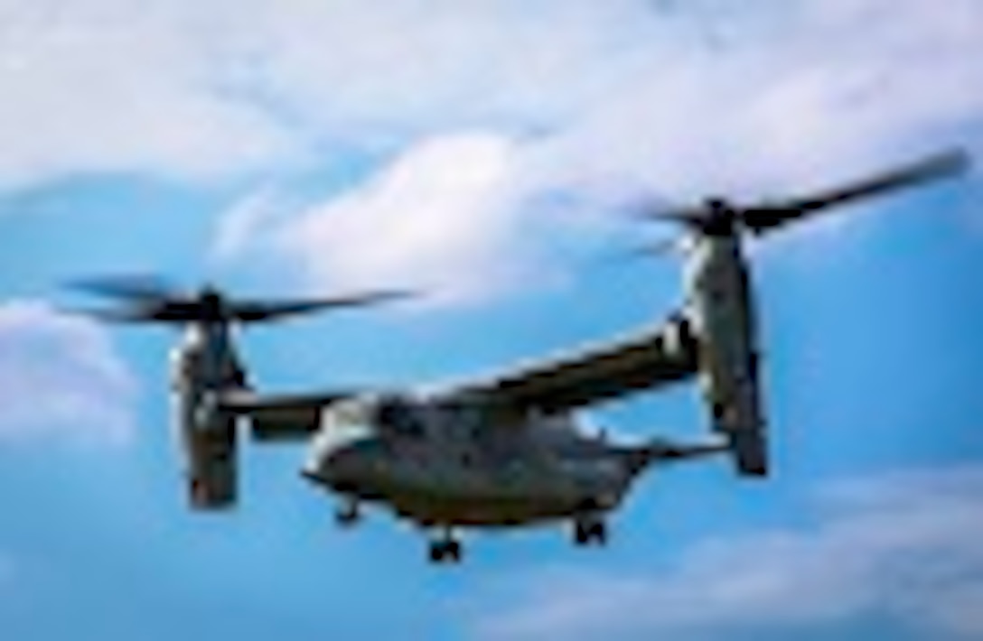 A U.S. Marine Corps MV-22B Osprey take flight after a static display presented by Marines of the 31st Marine Expeditionary Unit to Republic of Korea Marines and sailors on Camp Hansen, Okinawa, Japan, Nov. 30, 2016. 31st MEU Marines continue to participate in events with their ROK counterparts to strengthen interoperability and partnerships.