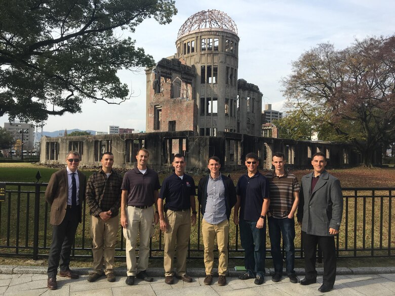 U.S. Army Corps of Engineers officers standing in front of the Atomic Bomb Dome in Hiroshima, Japan. The Soldiers, stationed throughout Japan, gathered Dec. 5 in Iwakuni to hone their leadership skills by learning more about Japan’s history.