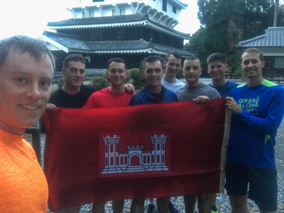 U.S. Army Corps of Engineers officers met at Iwakuni, Japan's famous Kintai Bridge for an early morning, motivational run up the mountainside to Iwakuni Castle where they enjoyed a panoramic view of the historic bridge, city and Seto Inland Sea. 