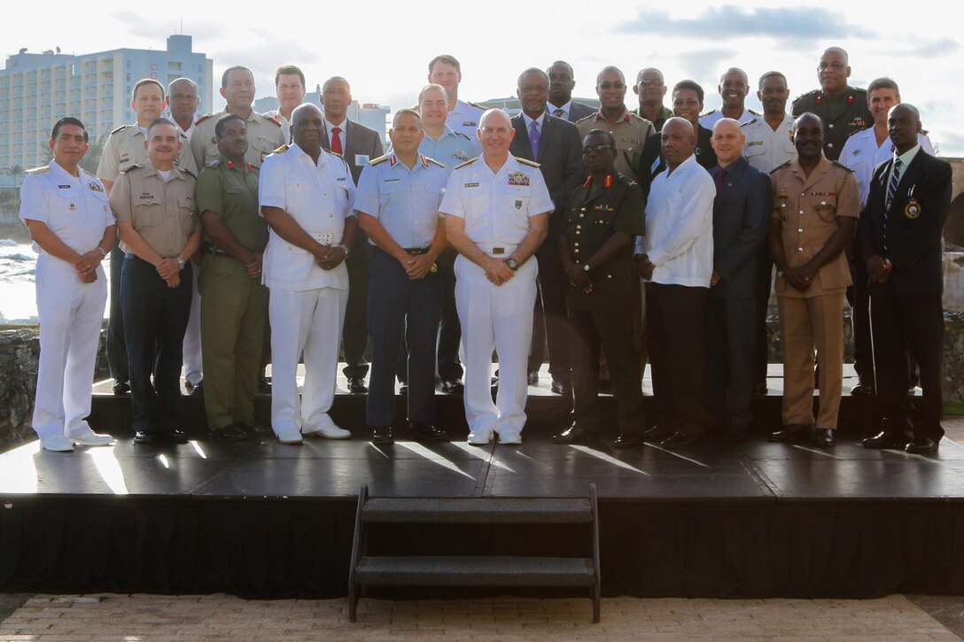 SAN JUAN, Puerto Rico – Chiefs of defense and public security ministers from 22 nations pose for an official photograph during the fifteenth Caribbean Nations Security Conference (CANSEC) Dec. 7 in San Juan, Puerto Rico. The leaders participated in the annual conference to examine trends, challenges and threats impacting stability in the Caribbean and define a collective strategy to improve their forces’ collaboration in support of regional security. (photo by U.S. Army Sgt. Alexis Velez Rodriguez)