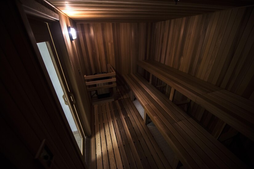 Light peaks through a newly renovated sauna in the West Fitness Center at Joint Base Andrews, Md., Dec. 13, 2016. The renovation included an entire removal and reconstruction of the sauna. (U.S. Air Force photo by Senior Airman Philip Bryant)
