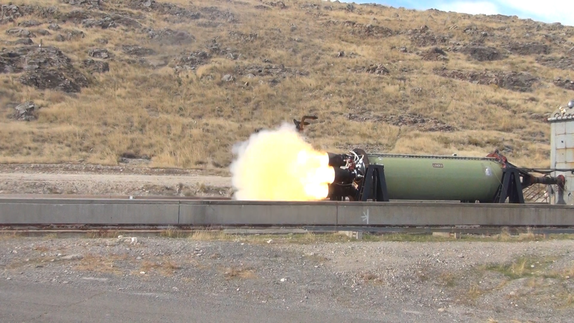 To assure continued safety, SMC's Rocket System Launch Program conducts periodic static fire tests like the one conducted on a 50-Year Old Minuteman Motor,  Oct. 13. This test was unique because of the age of the motor.