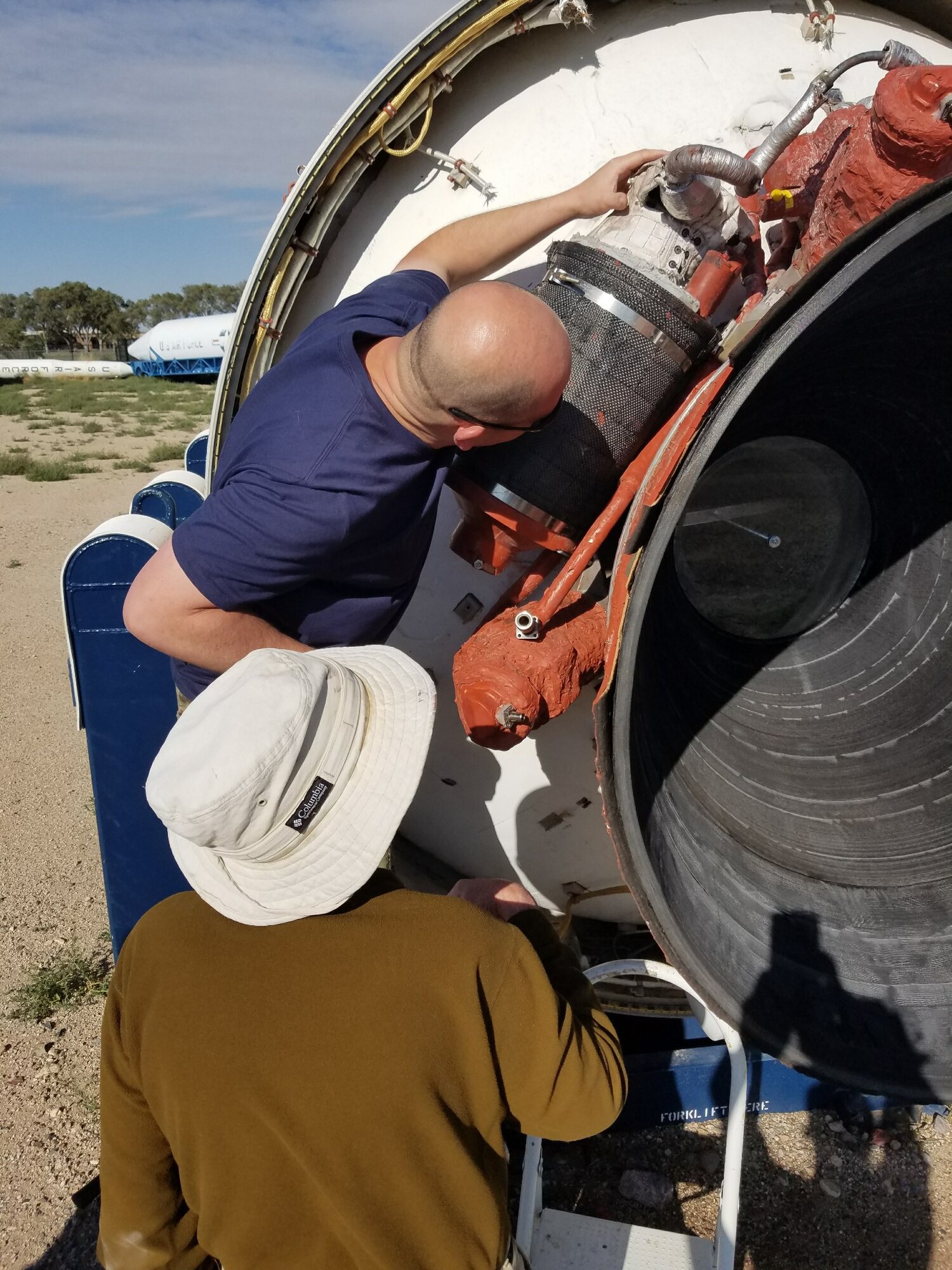 Volunteers from the Space and Missile Systems Center Launch Enterprise Directorate’s Experimental Launch and Test Division based at Kirtland Air Force Base, New Mexico restore a Peacekeeper Intercontinental Ballistic Missile for a new exhibit at the National Museum of Nuclear Science and History’s Heritage Park. 