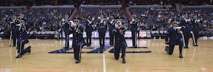 The U.S. Air Force Honor Guard Drill Team performs during halftime at the Verizon Center in Washington, D.C., Dec. 14, 2016. The routine was part of the Washington Wizards’ Air Force night, where the team took on the Charlotte Hornets. (U.S. Air Force photo by Senior Airman Ryan J. Sonnier)
