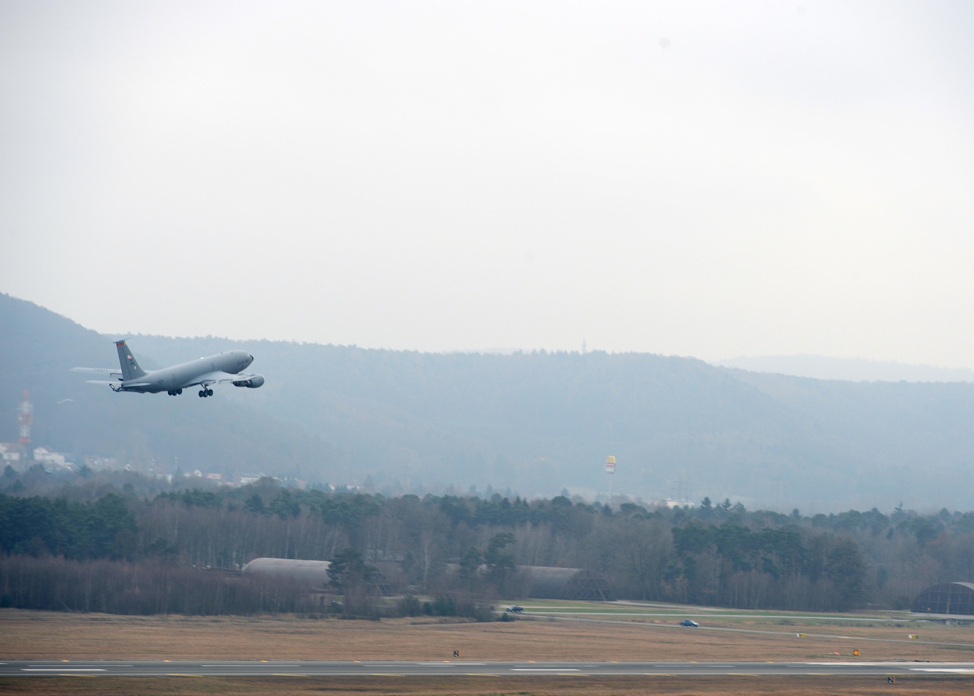 A KC-135 Stratotanker takes off from Ramstein Air Base, Dec. 12, 2016. Air traffic controllers are responsible for managing aircraft throughout their flights and guiding them through their respective air spaces. (U.S. Air Force photo by Senior Airman Jimmie D. Pike)