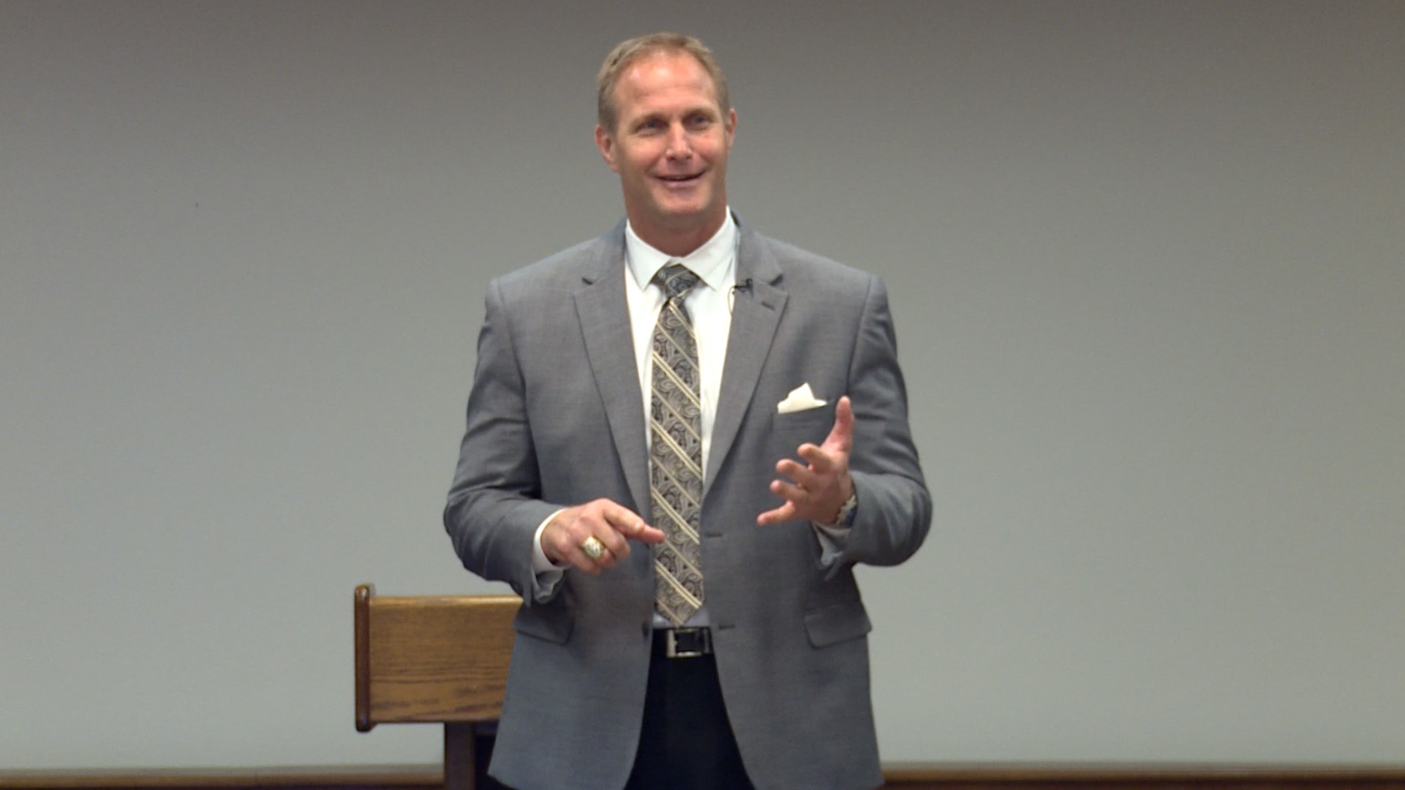 Former Cowboy football player and A-10 pilot, Chad Hennings, speaks to nearly 60 leaders from across the Air Force at the Profession of Arms Center of Excellence summit, Dec. 7-8. The Air Force Academy graduate spoke about his perspectives on excellence, character and having a strong identity. The summit gave participants an opportunity to collaborate and learn about what the major commands are doing to institutionalize professionalism within the Air Force. (Courtesy photo)