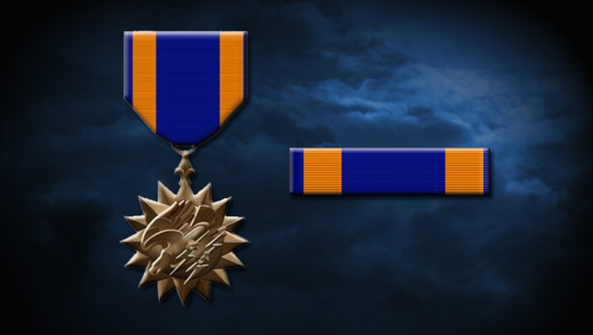 Golden medal with blue ribbon. Gold badge with blue ribbon. Blank
