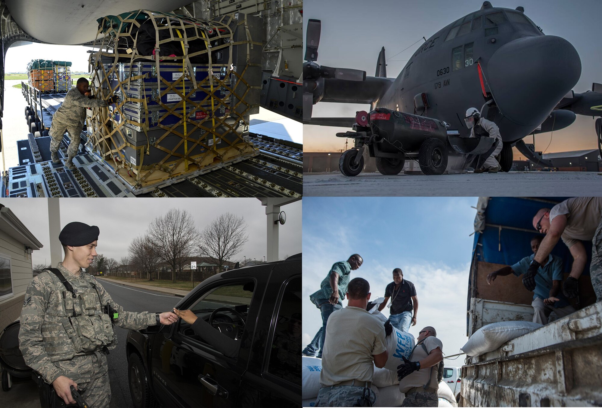 Air Mobility Command Airmen working at several bases. (U.S. Air Force photos)