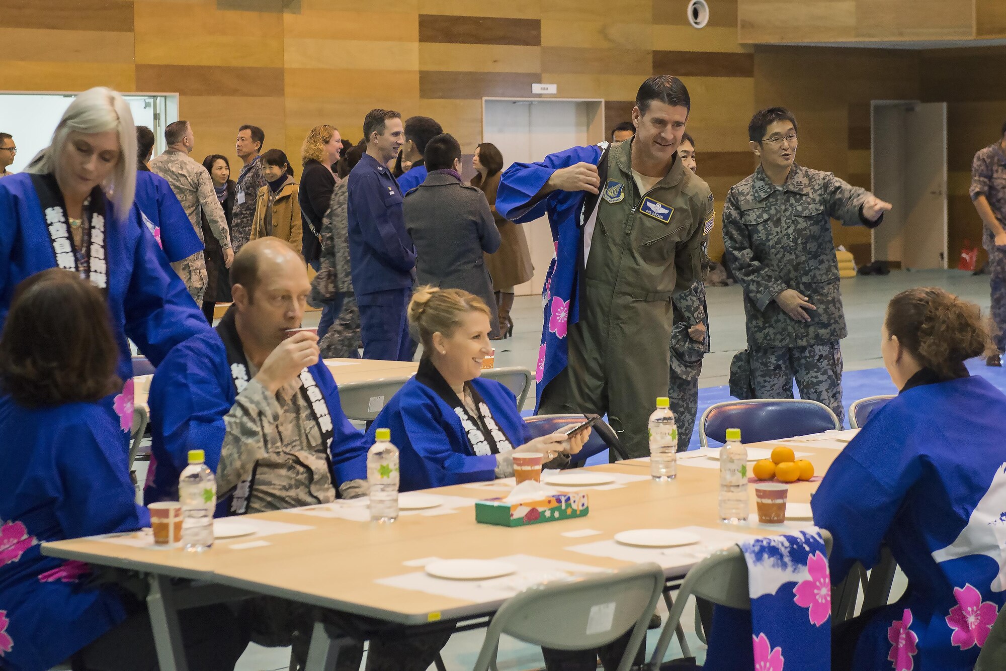 Base leadership attend a traditional Japanese event hosted by the Japan Air Self-Defense Force at Yokota Air Base, Japan, Dec. 14, 2016. Mochitsuki, or rice pounding, is a ceremony held in preparation for New Year celebration. (U.S. Air Force photo by Senior Airman David C. Danford/Released)
