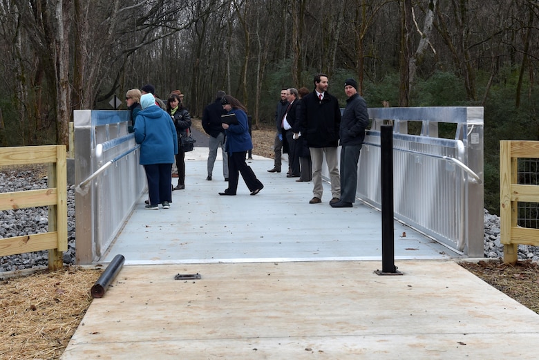 People check out a new hiking and biking trail following a ribbon cutting Dec. 14, 2016 celebrating the completion of the North Murfreesboro Greenway Project by the U.S. Army Corps of Engineers Nashville District.  The Corps and city of Murfreesboro partnered on the improvements, which provided new recreational opportunities for the public.