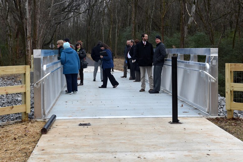 People check out a new hiking and biking trail following a ribbon cutting Dec. 14, 2016 celebrating the completion of the North Murfreesboro Greenway Project by the U.S. Army Corps of Engineers Nashville District.  The Corps and city of Murfreesboro partnered on the improvements, which provided new recreational opportunities for the public.