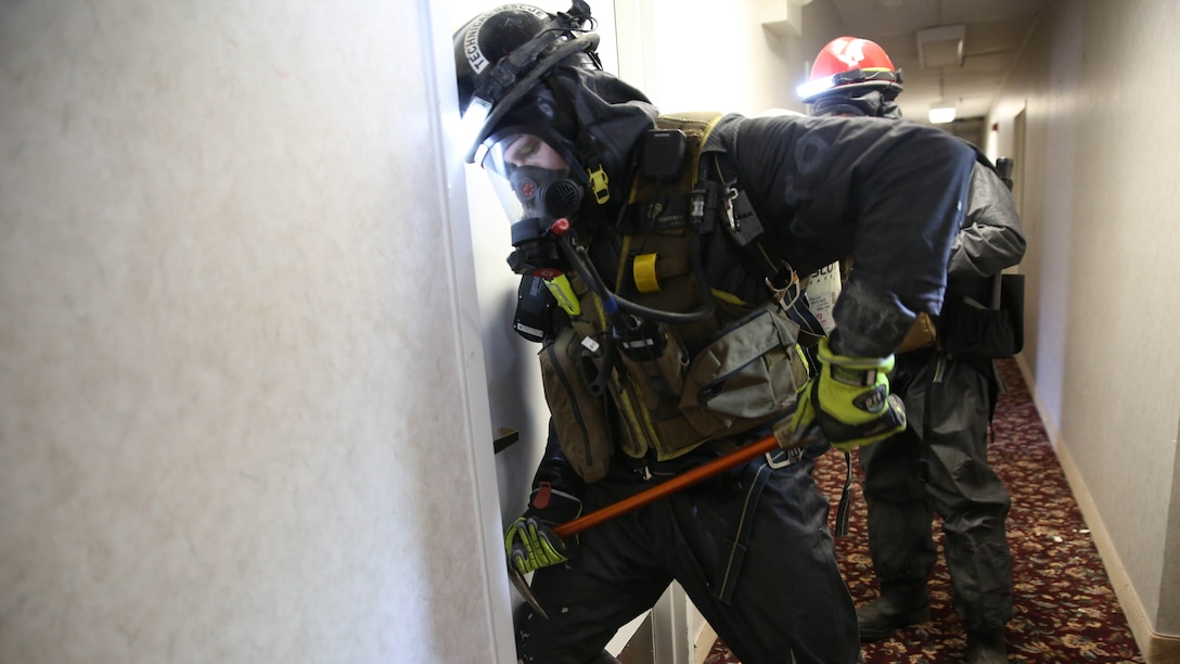 Marines and sailors with Chemical Biological Incident Response Force, CBIRF, conducted an Initial Reaction Force B certification exercise, CERTEX, at Naval Support Facility Dahlgren, Va., Dec. 13, 2016. This CERTEX evaluated all sections composing the IRF including identification and detection, technical rescue, decontamination, search and rescue/casualty extraction, medical, explosive ordnance disposal, as well as command and control.  