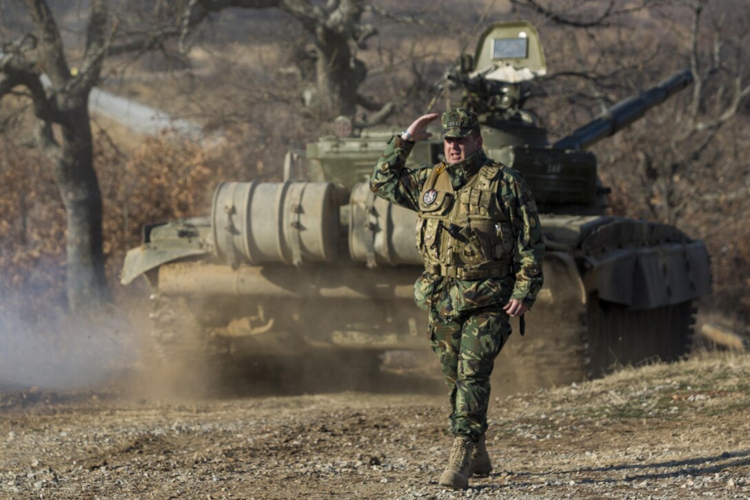 Bulgarian tanks conclude training alongside Marines during Platinum Lion, an exercise at the Novo Selo Training Area, Bulgaria, Dec. 15, 2016. Marine Corps photo by Sgt. Michelle Reif