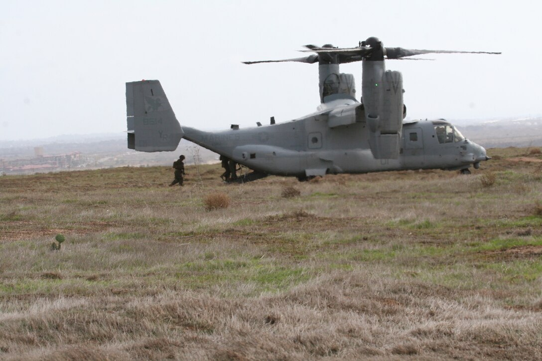 Marines participate in tactical recovery of aircraft and personnel training in conjunction with a deployment for training exercise with Marine Medium Tiltrotor Squadron (VMM) 161 aboard Marine Corps Base Camp Pendleton, Calif., Dec. 6. The purpose of the training is to ensure the Marines are able to employ the skills needed to respond to recover personnel, aircraft or sensitive material. (U.S Marine Corps photo by Lance Cpl. Tristan Engstrom/Released)