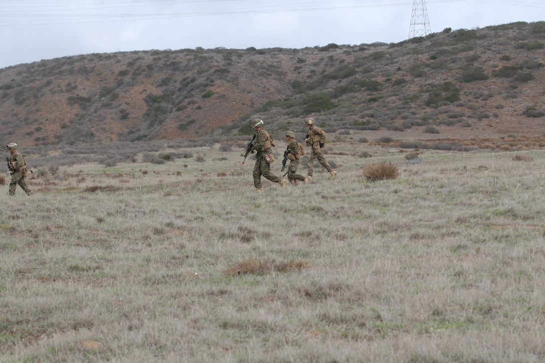 Marines participate in tactical recovery of aircraft and personnel training mission in conjunction with a deployment for training exercise with Marine Medium Tiltrotor Squadron (VMM) 161 aboard Marine Corps Base Camp Pendleton, Calif., Dec. 6. The purpose of the training is to ensure the Marines are able to employ the skills needed to respond to recover personnel, aircraft or sensitive material. (U.S Marine Corps photo by Lance Cpl. Tristan Engstrom/Released)