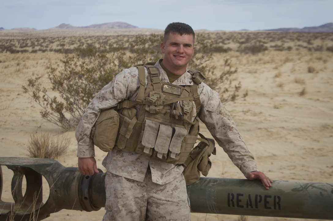 Lance Cpl. Aaron “Wilbo” Williams, field artillery cannoneer, 3rd Battalion, 11th Marine Regiment, is a history buff who enjoys hunting, auto mechanics and entertaining his fellow Marines with storytelling. (Official Marine Corps photo by Cpl. Connor Hancock/Released)