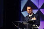 Air Force Gen. Joseph Lengyel, chief, National Guard Bureau, addresses the North American International Cyber Summit 2016, Detroit, Oct. 17, 2016. The need to be innovative and agile was a key message Lengyel stressed in his remarks during a recent technological seminar near Wright-Patterson AFB, Ohio. 