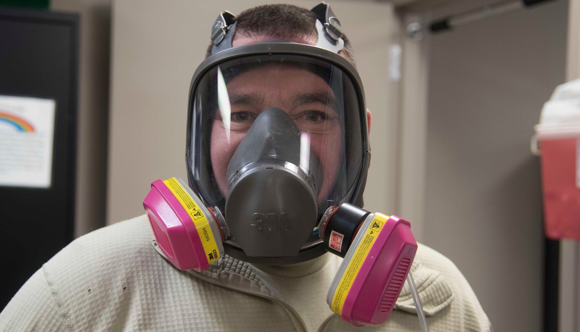 Staff Sgt. Nathan Gilbert, 141st Maintenance Squadron metals technician, participates in a respirator mask fit test Dec. 7, 2016 at Fairchild Air Force Base, Washington. Gilbert completed the respirator fit test as part of requirements for accomplishing his duties as a metals technician. (U.S. Air Force photo/Senior Airman Nick J. Daniello)
