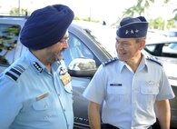 U.S. Air Force Lt. Gen. Ken Wilsbach, Commander, 11th Air Force, engages with Indian Air Force Air Marshal Birender Dhanoa, Vice Chief of the Air Staff, Dec. 13, 2016, prior to the start of the Executive Steering Group.  Senior military leaders from the Indian Air Force and the U.S. Air Force held an executive steering group meeting to discuss operational concepts and chart the way ahead for future training exchanges and exercises between both militaries. (U.S. Air Force photo by Master Sgt. George Maddon)