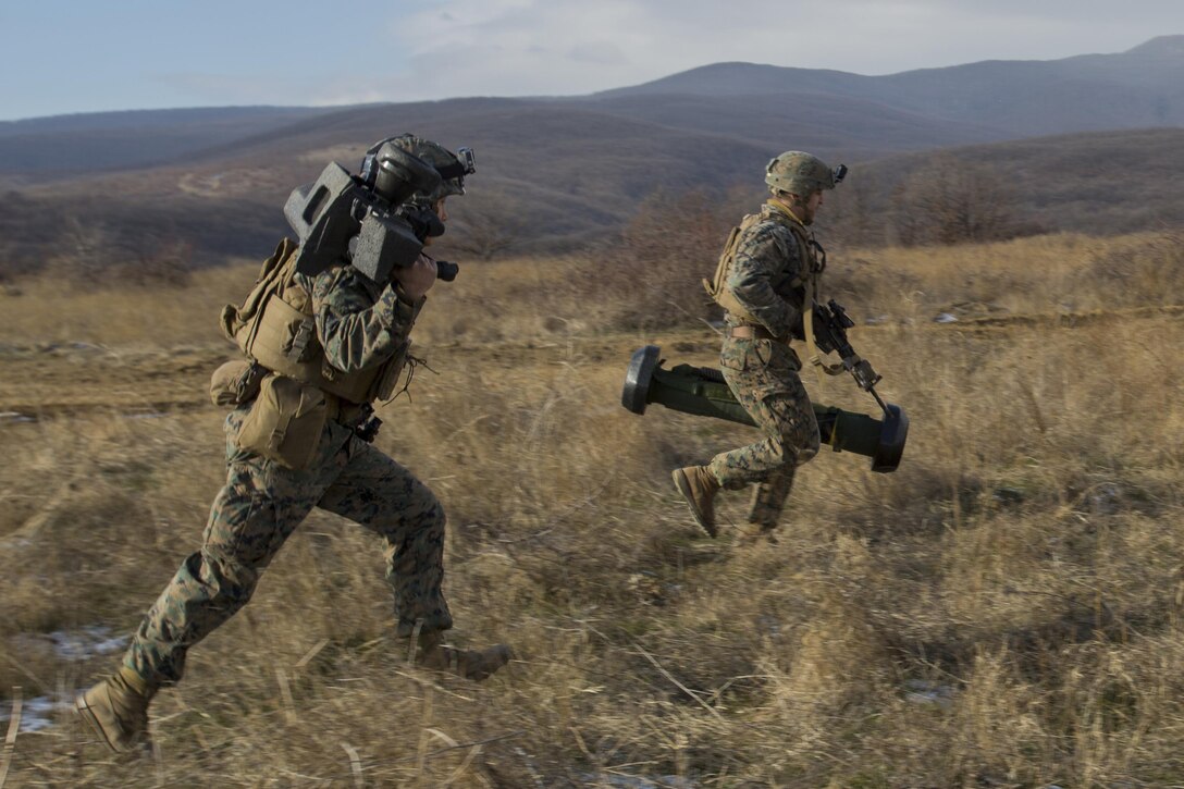 Marines prepare to fire an FGM-148 Javelin missile during live-fire training for Platinum Lion, a training exercise at the Novo Selo Training Area, Bulgaria, Dec. 15, 2016. The exercise brought together eight NATO allies and partner nations to strengthen security and regional defenses in Eastern Europe. Marine Corps photo by Sgt. Michelle Reif