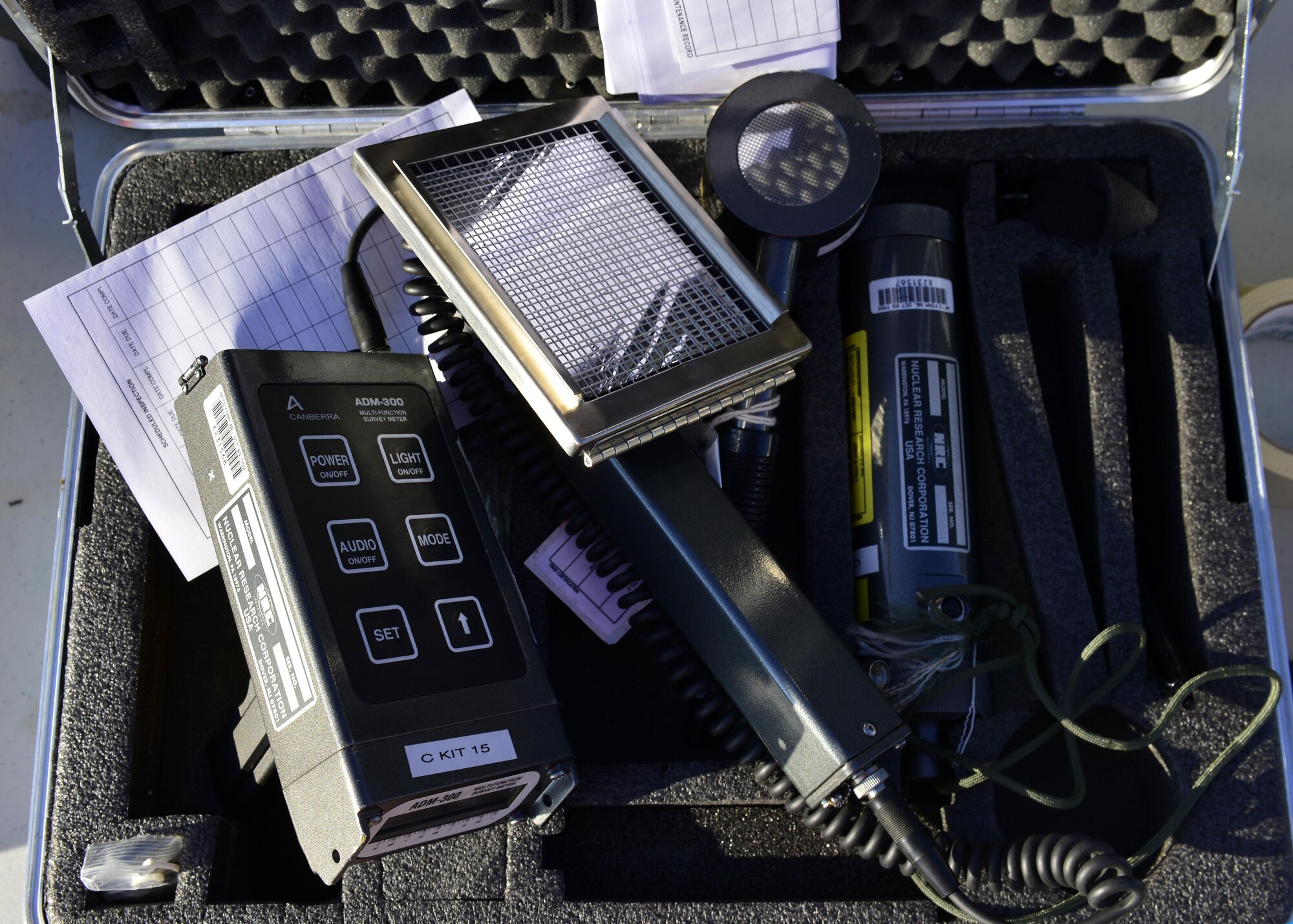 Emergency management equipment sits inside a case before simulated use during an exercise at Aviano Air Base, Italy on Dec. 15, 2016. Airmen perform exercises throughout the year with the help of the wing safety and inspector general offices to ensure Airmen properly and safely conduct every exercise. (U.S. Air Force photo by Senior Airman Cary Smith)