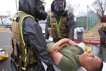 NAVAL SUPPORT FACILITY DAHLGREN, Va. – Marines and Sailors with Chemical Biological Incident Response Force, CBIRF, conducted an Initial Reaction Force B certification exercise, CERTEX, aboard Naval Support Facility Dahlgren, Va., Dec. 13, 2016. This CERTEX evaluated all sections composing the IRF including identification and detection, technical rescue, decontamination, search and rescue/casualty extraction, medical, explosive ordnance disposal, as well as command and control.  (Official U.S. Marine Corps photo by Lance Cpl. Maverick  Mejia/RELEASED)
