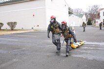 NAVAL SUPPORT FACILITY DAHLGREN, Va. – Marines and Sailors with Chemical Biological Incident Response Force, CBIRF, conducted an Initial Reaction Force B certification exercise, CERTEX, aboard Naval Support Facility Dahlgren, Va., Dec. 13, 2016. This CERTEX evaluated all sections composing the IRF including identification and detection, technical rescue, decontamination, search and rescue/casualty extraction, medical, explosive ordnance disposal, as well as command and control.  (Official U.S. Marine Corps photo by Lance Cpl. Maverick  Mejia/RELEASED)
